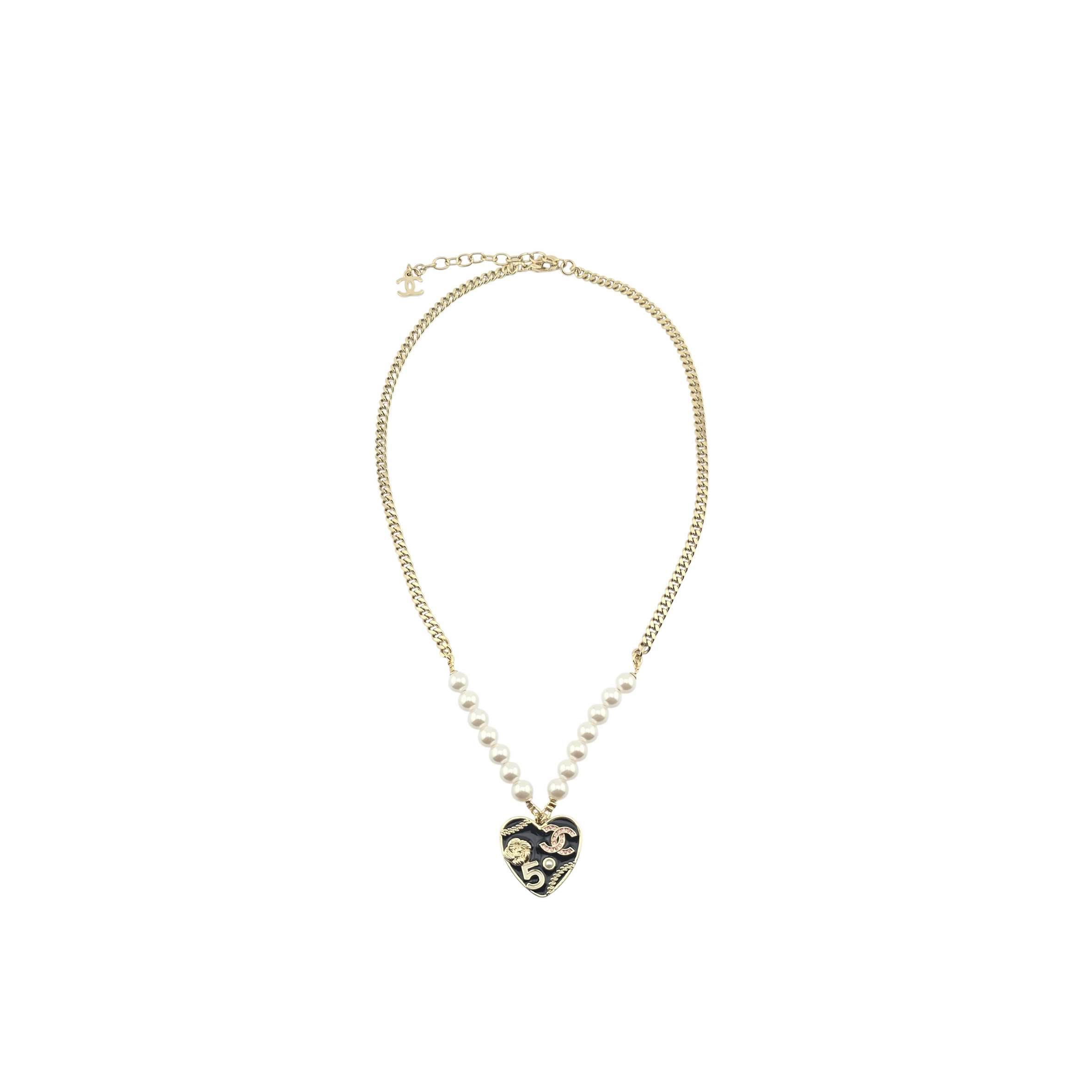Ch**el cc black enamel heart necklace